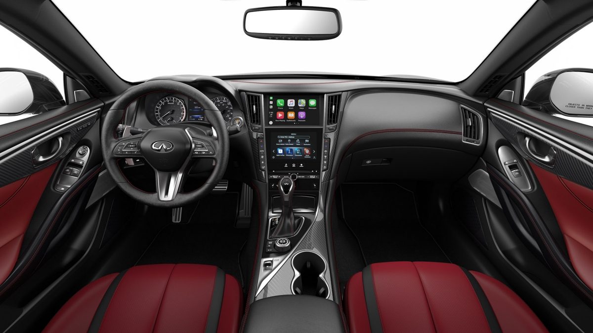 INFINITI Q60 Coupe with MONACO RED SEMI-ANILINE LEATHER INTERIOR / CARBON FIBER TRIM